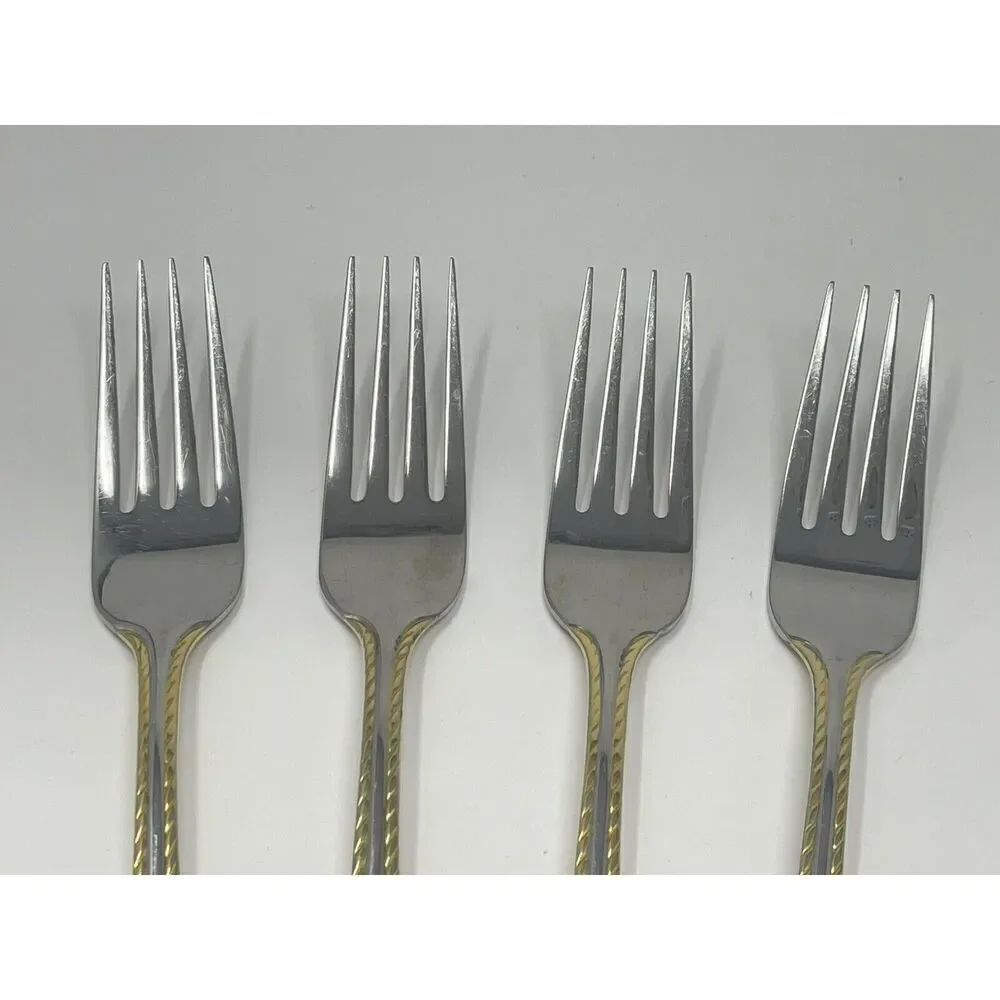 Oneida GOLDEN BELMONT Stainless Rope Edge Gold Dinner Forks 8 1/8” Set Of 4